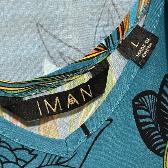Floral Teal Two-Piece Dress with Long Sleeve Top By Iman Size L #D-6-6-0 - Picture 4 of 15